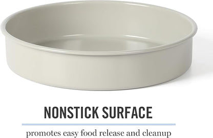 Martha Stewart Gallen 8 Inch Round Nonstick Carbon Steel Cake and Bake Pan – Cool Grey, Durable Bakeware for Even Baking and Easy Release