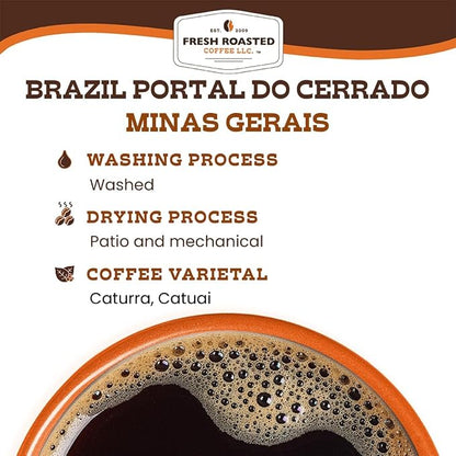 Fresh Roasted Coffee, Brazil Minas Gerais Whole Bean Coffee, Light Roast, Kosher, 12 oz
