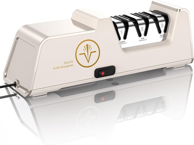 VIDOME Professional Electric Knife Sharpener with 100% Diamond Abrasives, 3-Stage Precision Angle Guides, Champagne Gold, for Kitchen Straight Edge and Ceramic Knives