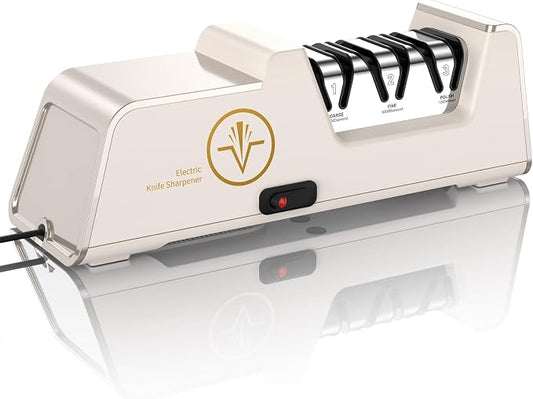 VIDOME Professional Electric Knife Sharpener with 100% Diamond Abrasives, 3-Stage Precision Angle Guides, Champagne Gold, for Kitchen Straight Edge and Ceramic Knives