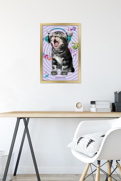 Trends International Keith Kimberlin - Kitten - Singing Wall Poster, 14.725" x 22.375", Gold Framed Version