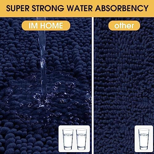 ACCUMTEK Upgrade Luxury Navy Blue Toilet Bathroom Rug Mat 24" x 20" Contour Rug, Ultra Soft Thick Absorbent Bath Mats, Non Slip Chenille Toilet Mat for Bathroom, Bedroom, Kitchen, Shower, Tub