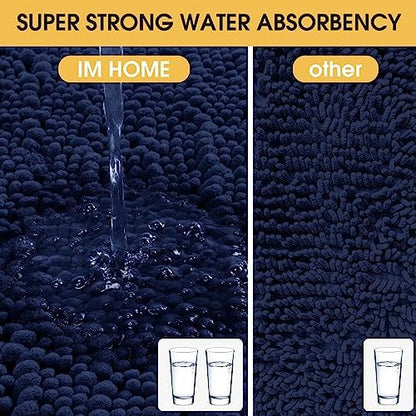ACCUMTEK Upgrade Luxury Navy Blue Toilet Bathroom Rug Mat 24" x 20" Contour Rug, Ultra Soft Thick Absorbent Bath Mats, Non Slip Chenille Toilet Mat for Bathroom, Bedroom, Kitchen, Shower, Tub