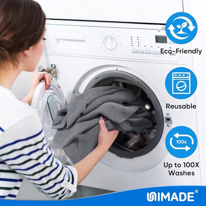 UNIMADE Microfiber Cleaning Cloth, 50 Pack Microfiber Towels for Cars Reusable Shop Rags Bulk Lint Free Cleaning Towels for Car Kitchen Automotive Bar Mechanic Restaurant Garage, 11.5"x 11.5", Grey