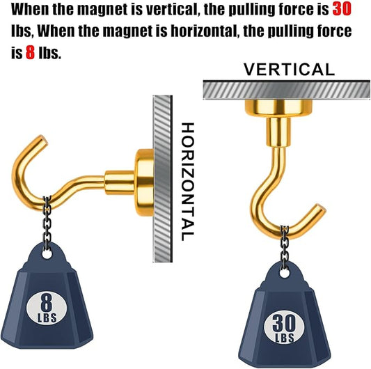 DIYMAG Magnetic Hooks Gold, 30Lbs Strong Heavy Duty Cruise Magnet S-Hook for Classroom, Fridge, Hanging, Cabins, Grill, Kitchen, Garage, Workplace and Office Etc, (20 Pack)