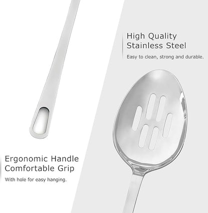 Abodpove Stainless Steel Cooking Spoons Set - Serving Spoons For Cooking, Large Cooking Serving Spoon & Slotted Spoon, Easy to Clean Kitchen Spoons Set, Dishwasher Safe