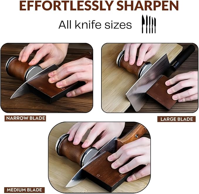 4 Angles High Carbon Stainless Steel Rolling Knife Sharpener with 400, 1000 & 3000 Replacement Discs - Blunt Knife Sharpening Kit with 12°, 15°, 20°, and 25° Sharpening for Kitchen & Chef's Knives
