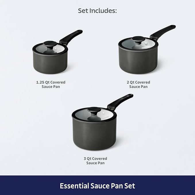 Tramontina Ceramic Non Stick 6-Piece Nesting Sauce Pan Set with Lids - Stackable Nonstick Cookware Set, Dishwasher and Oven Safe, Dark Gray