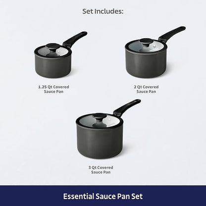 Tramontina Ceramic Non Stick 6-Piece Nesting Sauce Pan Set with Lids - Stackable Nonstick Cookware Set, Dishwasher and Oven Safe, Dark Gray