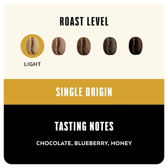BLK & Bold Ground Coffee, Limu Ethiopia Light Roast, Single Origin, Chocolate Blueberry Honey Notes, For Drip Coffee Maker, French Press & Coffee Pot, 12 oz Bags (2 Pack)