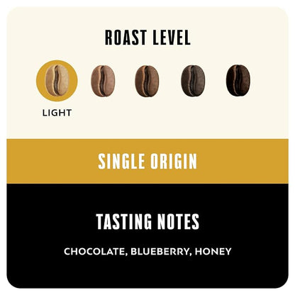 BLK & Bold Ground Coffee, Limu Ethiopia Light Roast, Single Origin, Chocolate Blueberry Honey Notes, For Drip Coffee Maker, French Press & Coffee Pot, 12 oz Bags (2 Pack)