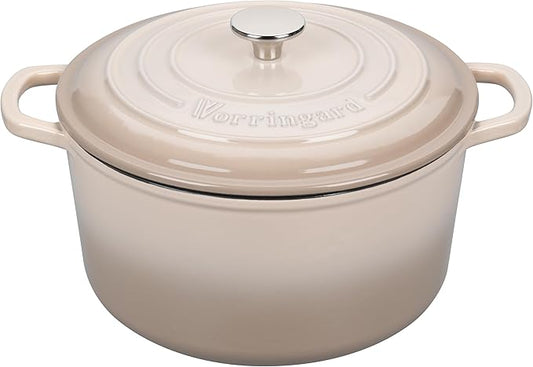 VORRINGARD Enameled Cast Iron Dutch Oven Pot with Lid, for Sourdough Bread Baking, Round Dutch Ovens, 4.5 Quart, Latte