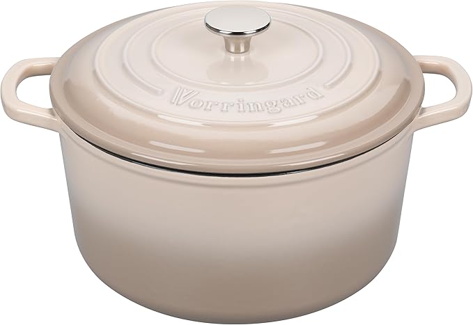 VORRINGARD Enameled Cast Iron Dutch Oven Pot with Lid, for Sourdough Bread Baking, Round Dutch Ovens, 6 Quart, Latte