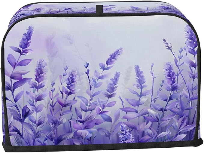 Flower Lavender Toaster Cover 4 Slice Wide Slot Washable Toaster Covers | Purple Art Dust and Fingerprint Protection Bread Maker Covers for Kitchen Accessories Decor Bakeware Women Gift