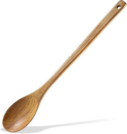 Wooden Cooking Spoons, 16.5 Inch Long Handle Wooden Cooking Spoon Mixing Spoons Non Scratch Long Tasting Stirring Spoon for Nonstick Cookware