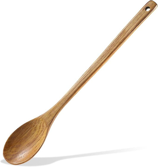 Wooden Cooking Spoons, 16.5 Inch Long Handle Wooden Cooking Spoon Mixing Spoons Non Scratch Long Tasting Stirring Spoon for Nonstick Cookware