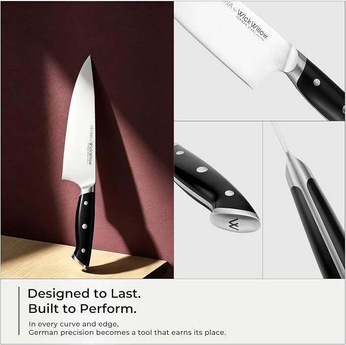 WICKWILLOW 8-Inch Chef Knife - German X50CrMoV15 Steel, Razor-Sharp All-Purpose Kitchen Knife for Everyday Cooking, Meal Prep, Meat, Vegetables & Herbs - Full Tang, Ergonomic Handle, Gift Box