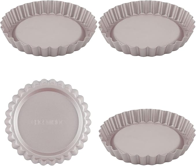 CHEFMADE Mini Round Tart Pan Set, 4-Inch 4Pcs Non-Stick Round Quiche Bakeware for Oven and Instant Pot Baking (Champagne Gold)