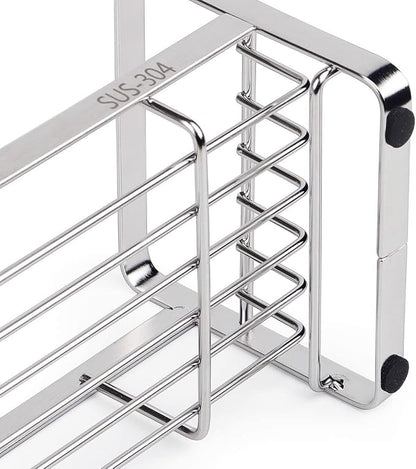 HULISEN Kitchen Sink Sponge Holder, 304 Stainless Steel Kitchen Soap Dispenser Caddy Organizer, Countertop Soap Dish Rack Drainer with Removable Drain Tray, not Including Dispenser and Brush
