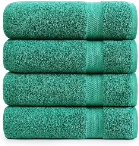 LANE LINEN Bath Towels Pack of 4 (28"x54") - 100% Ring Spun Cotton Bathroom Towel Set - Reinforced Edges, Quick Dry, Soft & Absorbent Large Bath Towels - Lightweight, Perfect for Daily Use - Emerald