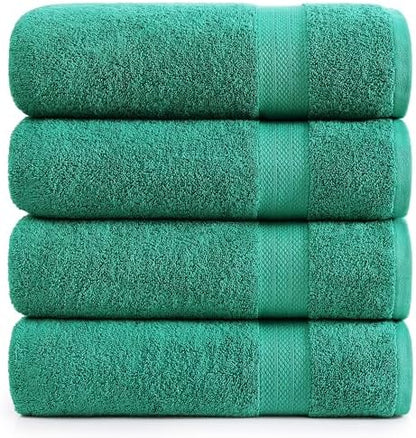 LANE LINEN Bath Towels Pack of 4 (28"x54") - 100% Ring Spun Cotton Bathroom Towel Set - Reinforced Edges, Quick Dry, Soft & Absorbent Large Bath Towels - Lightweight, Perfect for Daily Use - Emerald