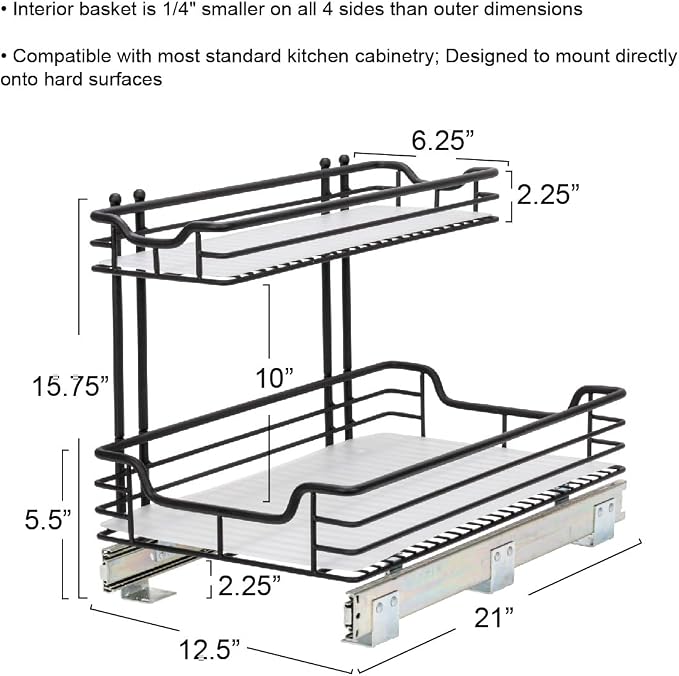 Household Essentials Matte Black Powder-Coated Steel Undersink Pull-Out Organizer with Plastic Accents