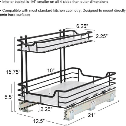 Household Essentials Matte Black Powder-Coated Steel Undersink Pull-Out Organizer with Plastic Accents