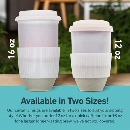 NOVA CERAMICS Coffee Travel Mug – Reusable To Go Mug – Microwave & Dishwasher Safe White & Purple Tumbler - Gifts For Women Men Him Her – 16oz – Horizon