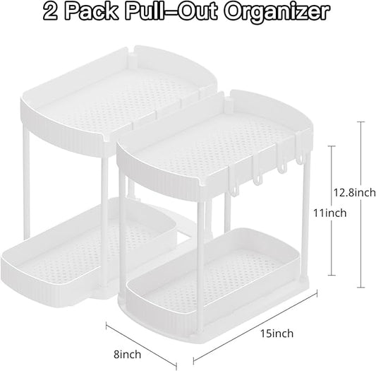 Ukeetap 2 Pack Multi-Purpose Pull-Out Storage Organizers, Under Sink & Cabinet Storage, 12.8 Inch, White