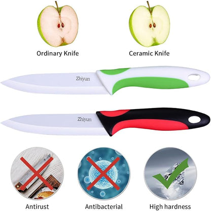 Zhiyun Paring knife 2 pcs Ceramic Knives 4 Inch Fruit Knife, Zirconia Blade with Ergonomic Comfort Handle,use for Fruit Vegetable Bread and Meat,2 knives with covers(Green and Black)