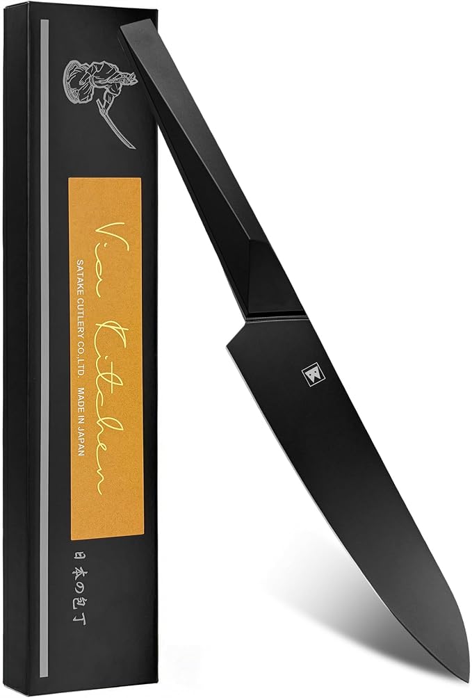 7 Inch Japanese Chef Knife, Made in Japan, High Carbon Molybdenum Stainless Steel Gyuto Knife with Black Non-stick Coating, Kitchen Knife for Vegetable & Meat Cutting, Men's Gift