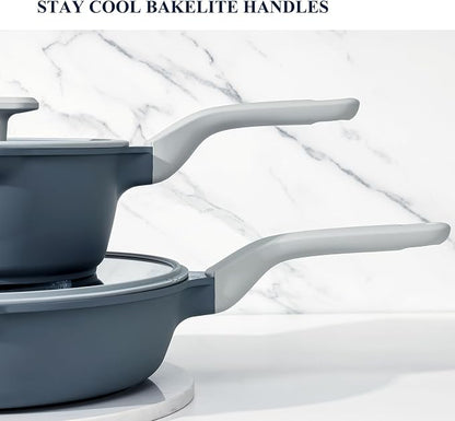 PRICUSIS Nonstick Saucepan Set with Lids, 2QT and 2.7QT Ceramic Sauce Pan Set, Non Toxic Sauce Pots with Pour Spouts for Multipurpose Use, PTFE, PFOA & PFAS Free, Induction Compatible.