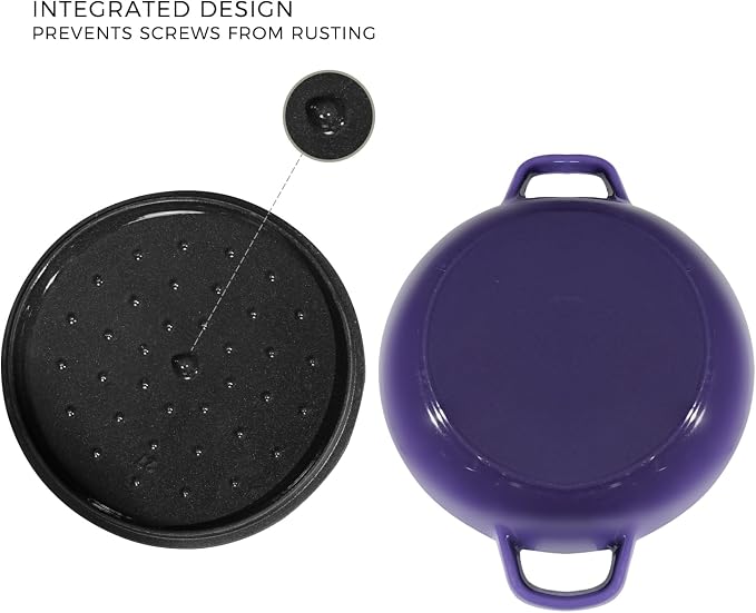 Flavehc Braiser Enameled Cast Iron Braiser 2.25 QT, Cast Iron Braiser Pan with Lid for Bread Baking, Soup & One Pot Meals, Small Shallow Dutch Oven Casserole for Oven & Induction, Purple