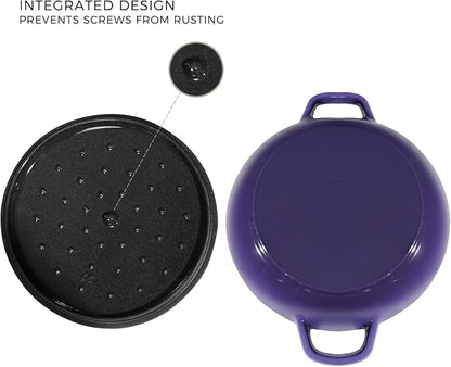 Flavehc Braiser Enameled Cast Iron Braiser 2.25 QT, Cast Iron Braiser Pan with Lid for Bread Baking, Soup & One Pot Meals, Small Shallow Dutch Oven Casserole for Oven & Induction, Purple