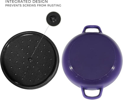 Flavehc Braiser Enameled Cast Iron Braiser 3 QT, Cast Iron Braiser Pan with Lid for Bread Baking, Soup & One Pot Meals, Small Shallow Dutch Oven Casserole for Oven & Induction, Purple