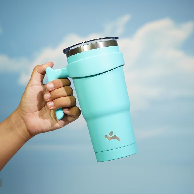 Konokyo 20 oz Tumbler with Handle and 2 Straw 2 Lid, Insulated Water Bottle Stainless Steel Vacuum Cup Reusable Travel Mug,Turquoise
