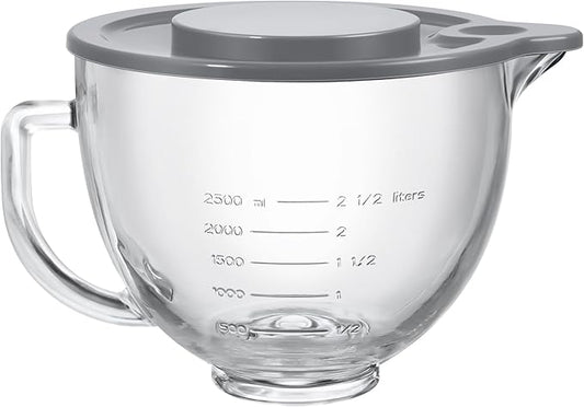 Stand Mixers Bowl for Kitchenaid 4.5 Quart and 5 Quart, Glass Mixing Bowl with Lid and Measurement Markings