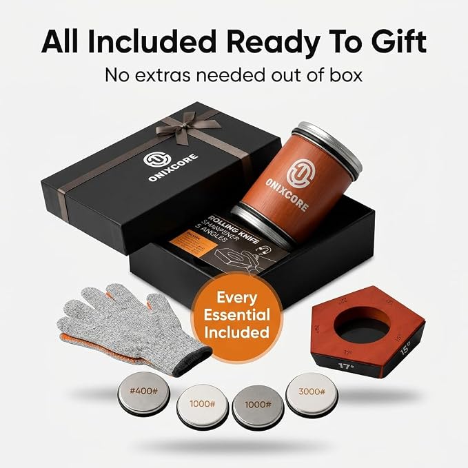 Rolling Knife Sharpener Kit, 5-Angle Magnetic Knife Sharpener Roller with 4 Diamond & Ceramic Discs, Gloves Included, Manual Guided Knife Sharpening Kit for Kitchen, Japanese, Pocket & Hunting Knives