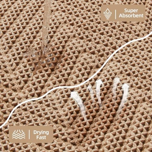 Sunfly Bathroom Runner Rug,Boho Herringbone Waffle Bath Mat Non-Slip Washable Super Absorbent Quick Dry, Farmhouse Bath Mat for Bathroom Floor Decor 24"x60" Khaki