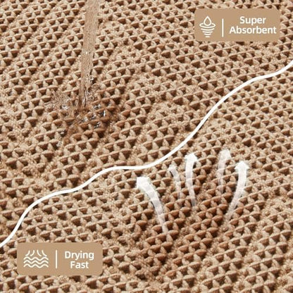 Sunfly Boho Bathroom Rug, Herringbone Waffle Bath Mat Non-Slip Washable Super Absorbent Quick Dry, Farmhouse Bath Mat for Bathroom Floor Decor 24"*36" Khaki