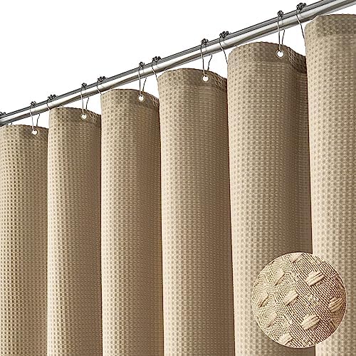 Dynamene Long Waffle Shower Curtain 256 GSM Heavy Fabric 72x78 Beige/Khaki