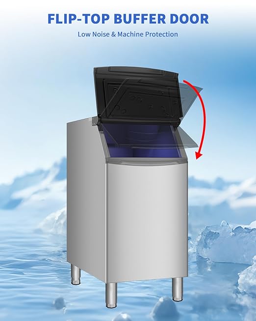 Commercial Ice Maker Storage Bin, 300lbs Capacity Ice-Bin, Stainless Steel Commercial Ice Storage Bin Filled with Foam Layer, Keep Frozen Over 12 Hours Suitable for Beverage Shops and Restaurant Hotel