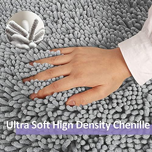 Bathroom Rugs Sets 2 Piece Plush Chenille Bath Rugs Non-Slip Bath Mats Absorbent Shaggy Rugs,Bathtub Mat, Gray Pet Dog Mats,Washable Bathroom Carpet for Tub, Shower, Washroom- 32x20 + 24x16 Inch