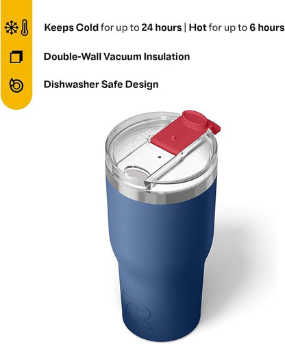 RTIC 30oz Essential Tumbler with Lid, Ceramic Lined, Insulated, Stainless Steel, Metal, Double Wall Vacuum-Insulation, Travel Cup for Iced Coffee, Tea, Hot and Cold Drink, Patriot