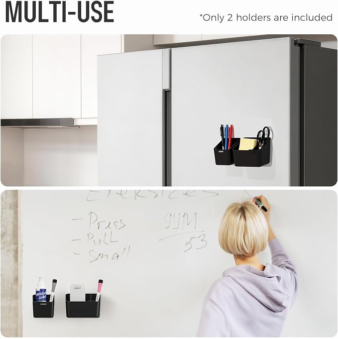 loukin Magnetic & Adhesive Dry Erase Marker Holder with Divider, 1 Small + 1 Mini, Magnetic Storage Organizer for Whiteboard or Refrigerators (Black)