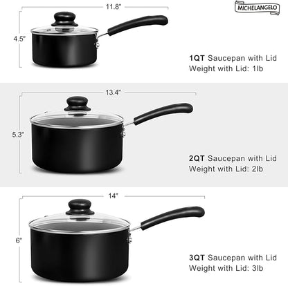 MICHELANGELO Nonstick Saucepan with Lid, Ceramic Sauce Pan Sets, Easy to Clean Sauce Pans, Multi-Purpose Cooking Pots, 1QT, Black
