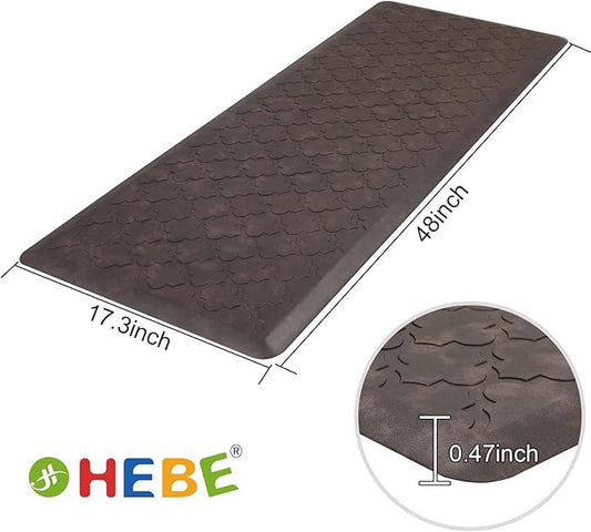HEBE Kitchen Mat Cushioned Anti Fatigue Comfort Floor Mat Oversized 17.3"x48" Waterproof Non Slip Kitchen Rug Runner Laundry Room Rug Floor Carpet Heavy Duty Comfort Standing Mat Pads, Brown