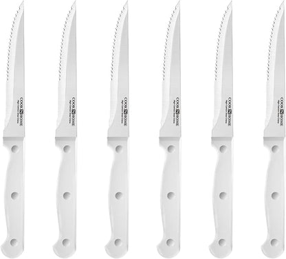 Cook N Home Basics Bamboo Kitchen Cutlery Block Set with Knifes, High Carbon Stainless Steel Blade, 15-Piece, White