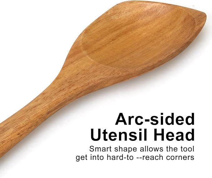 Large Wooden Spoons for Cooking Spatula Non Toxic Acacia Wood Kitchen Utensil Best Cooking Spoon for Mixing Serving Non Stick Bamboo Kitchen Utensils Big Corner Stirring Spoon Long Handle Teak Spatula