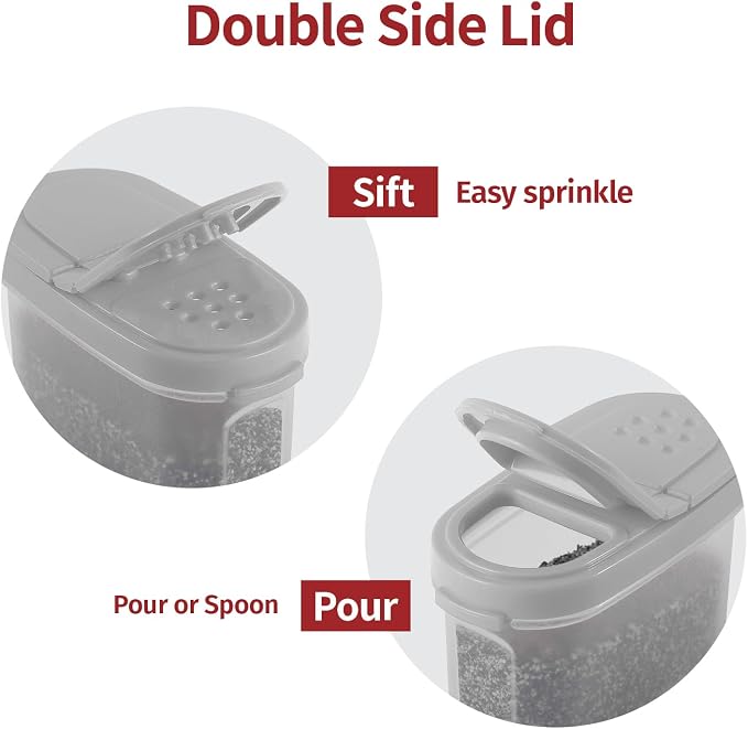 SIGNORA WARE Spice Jars with Lids - 8 oz Refillable Empty Airtight Spice/Seasoning Containers Set -2 in 1 Pour/Sift Shaker Lids Clear Plastic Spice/Seasoning Organizer Kitchen/Travel 2 pk